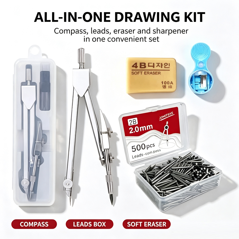 Compass Geometry Set - Metalen kompasset, tekenkompasset met vervangende vulling,