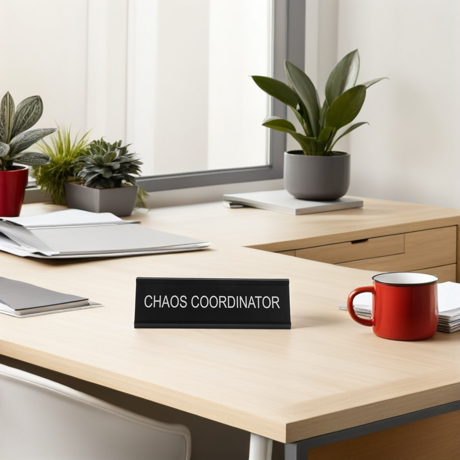 Desk Name Plate - L-vormig Chaos Coördinator Bureauplaquette Aluminiumlegering Stevig